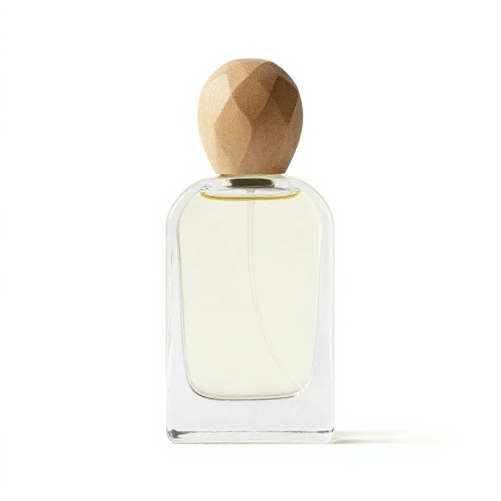 Perfume bottle with a faceted stopper isolated on a white background