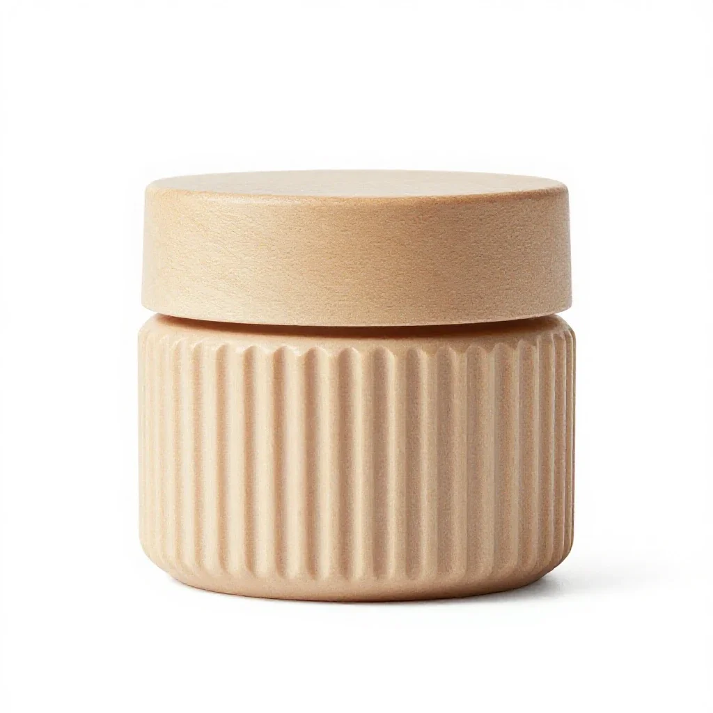 Ribbed cosmetics jar isolated on a white background