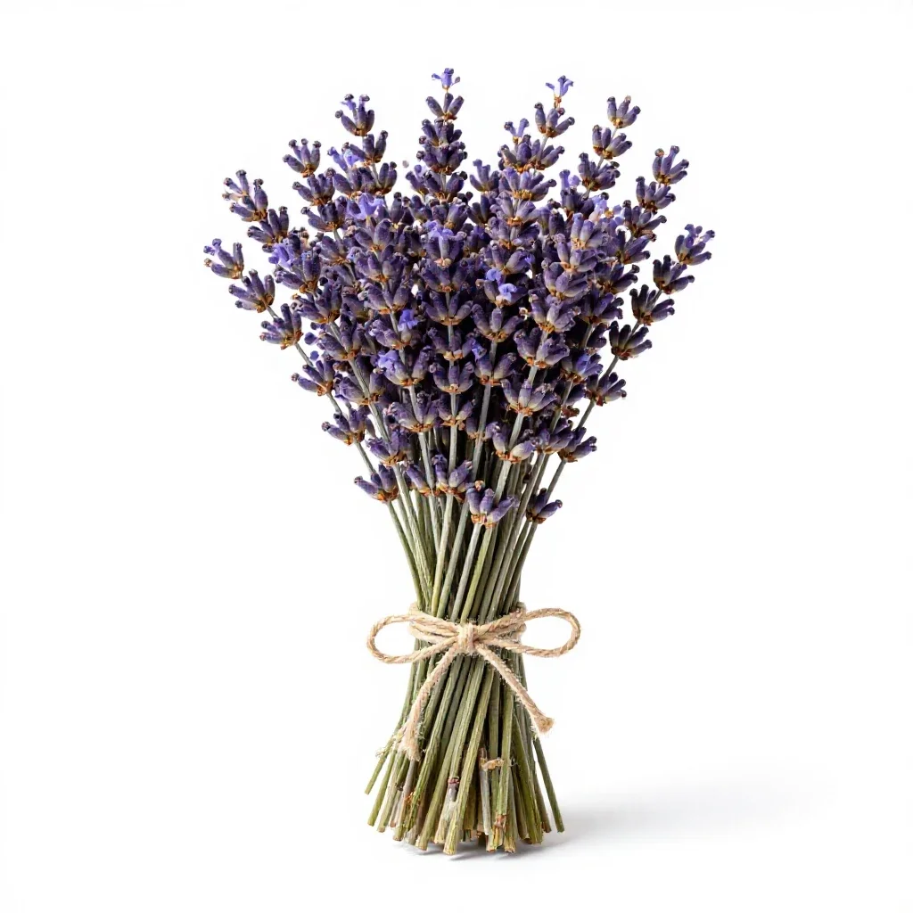 Lavender bunch tied with twine isolated on a white background