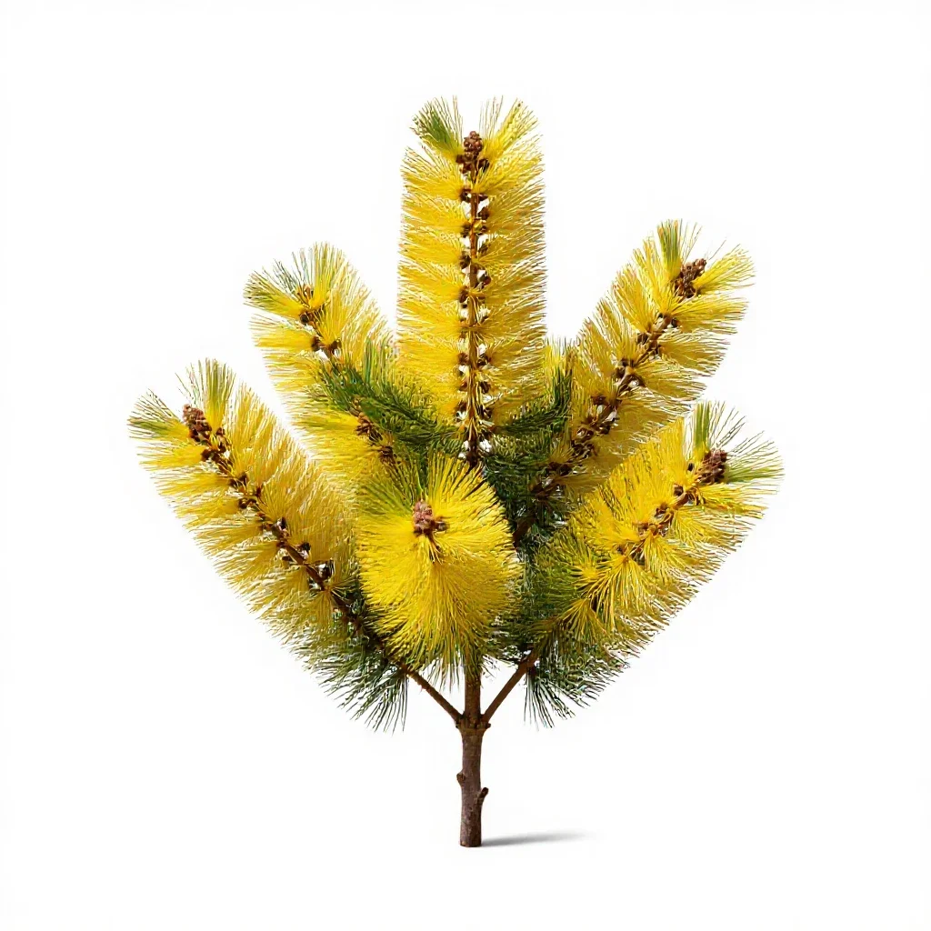 Pohutukawa branch in flower isolated on a white background
