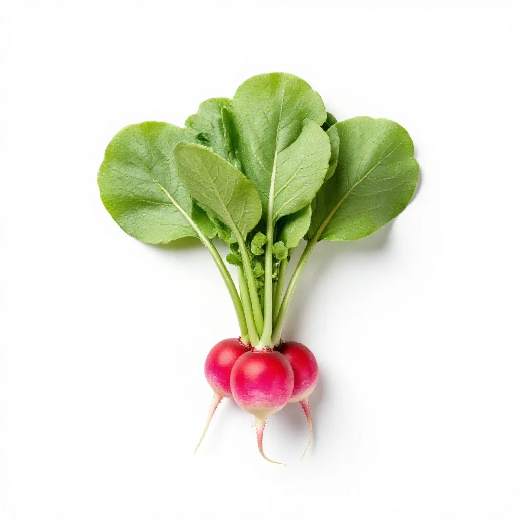 Bunch of radishes with tops isolated on a white background
