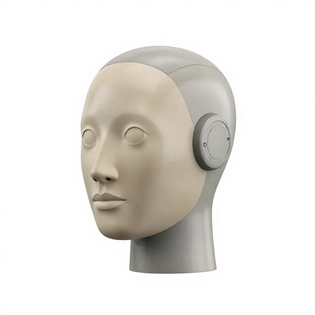 Humanoid robot head isolated on a white background