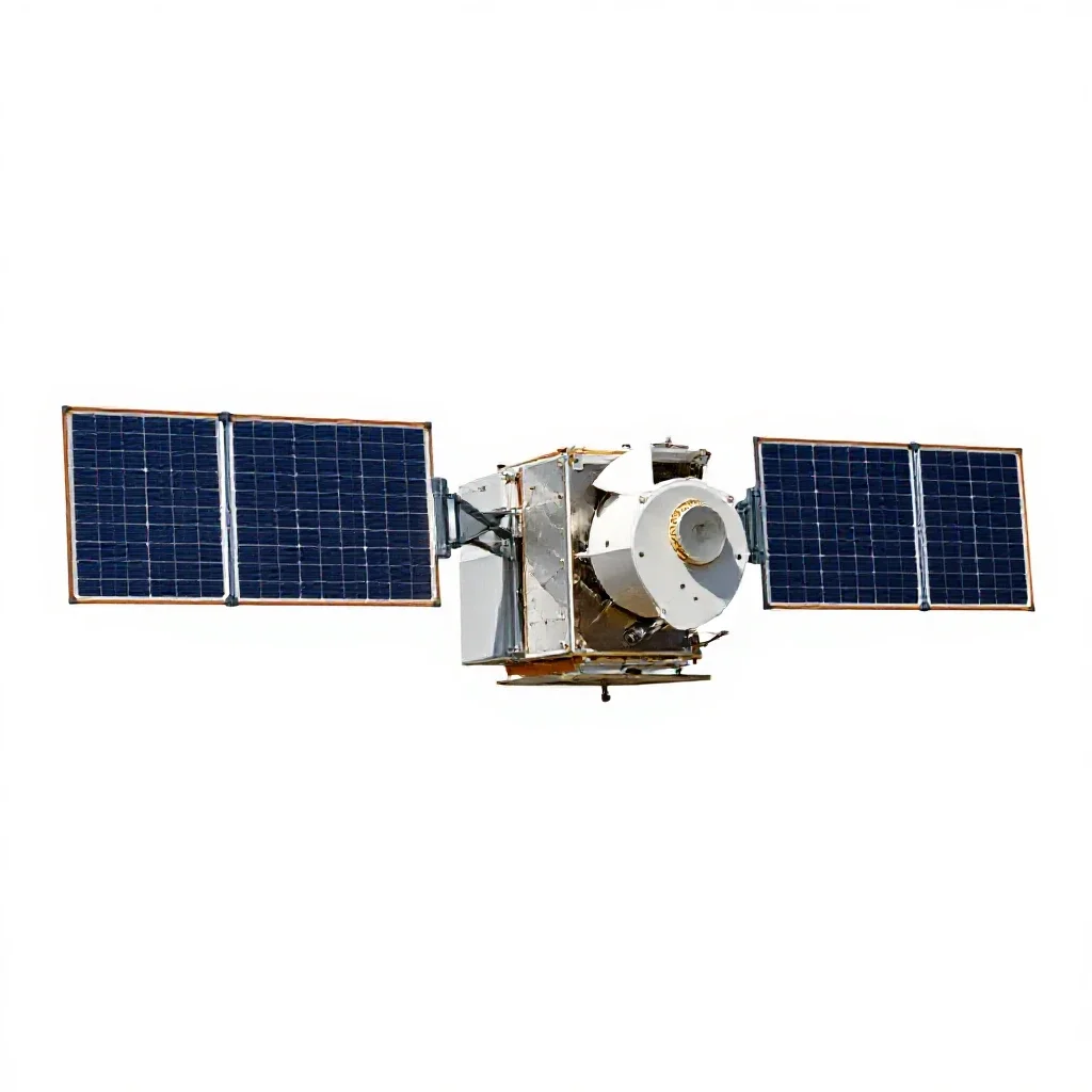 Satellite bus with solar wings isolated on a white background