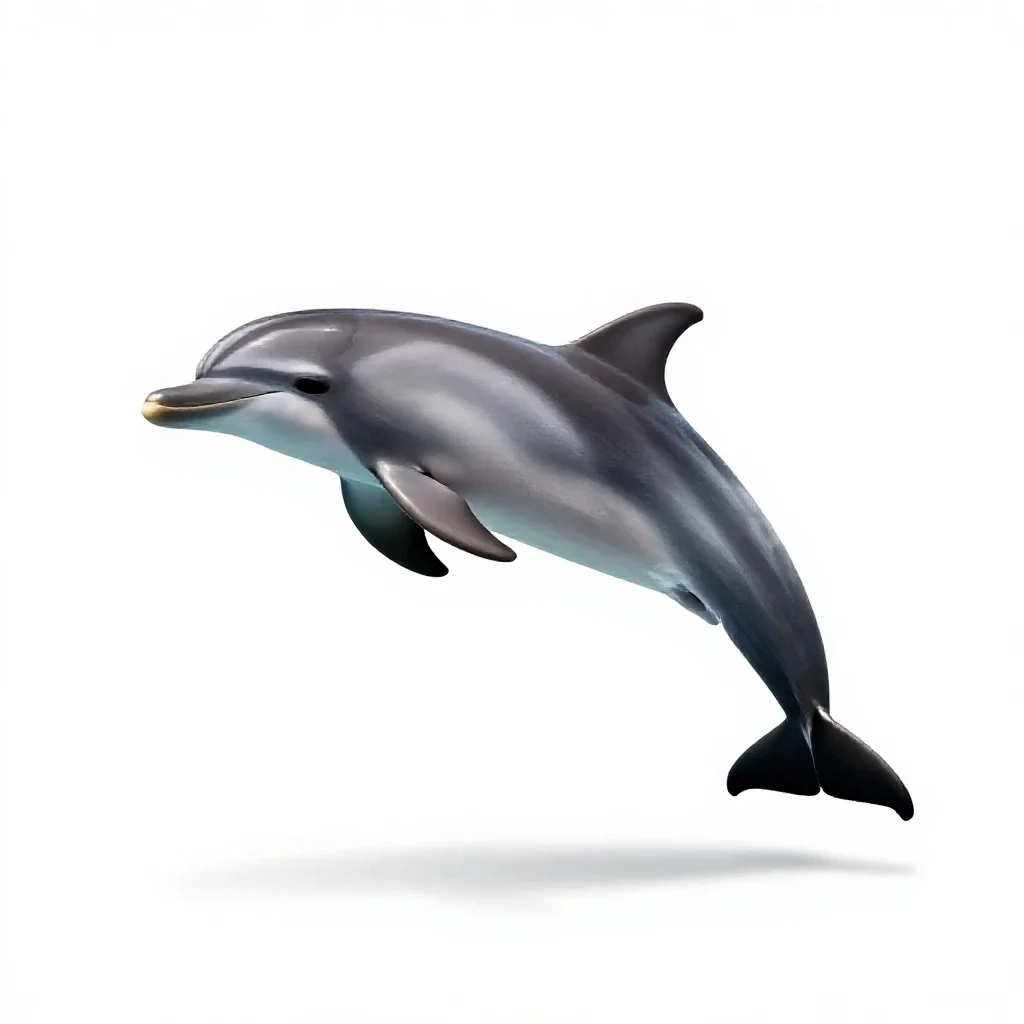 Dolphin mid-leap isolated on a white background