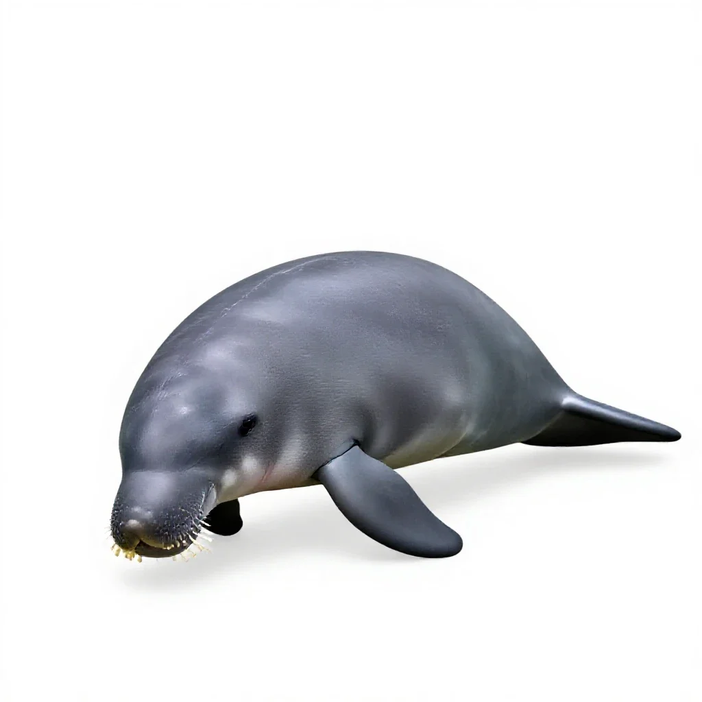 Dugong grazing isolated on a white background