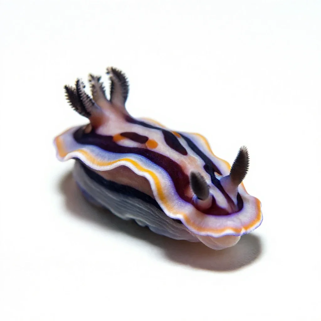 Nudibranch on coral isolated on a white background