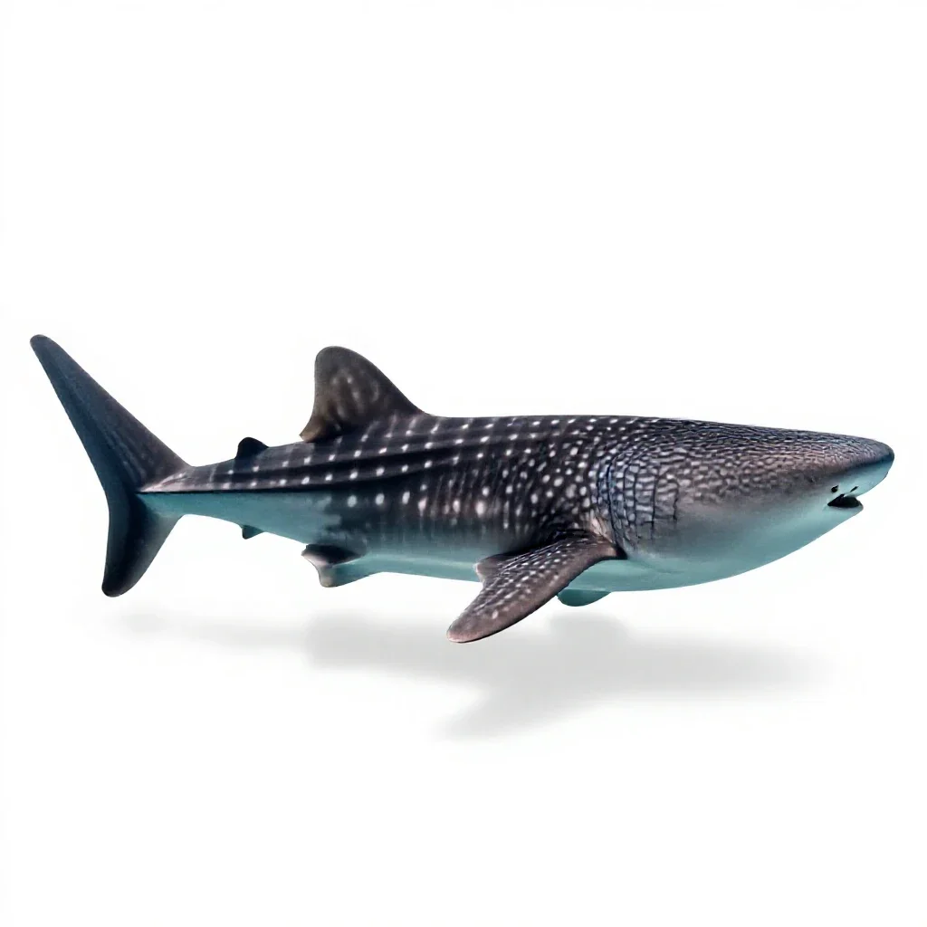 Whale shark with remoras isolated on a white background