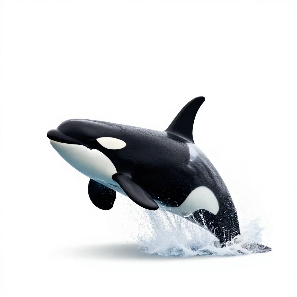 Orca breaching isolated on a white background