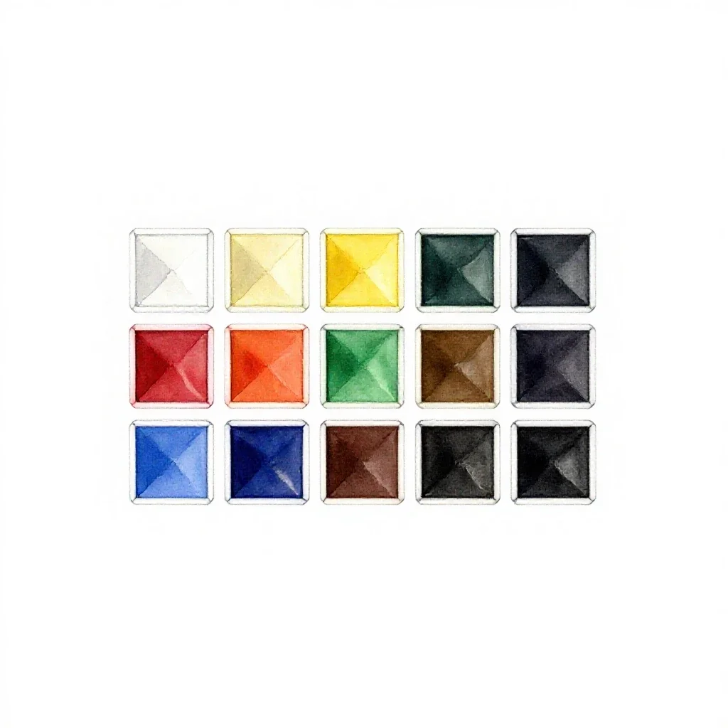 Set of watercolour pans isolated on a white background