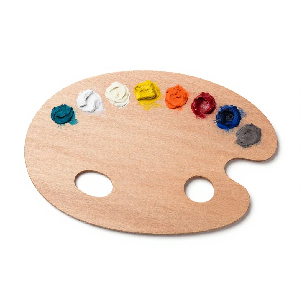 Artist palette with paint isolated on a white background