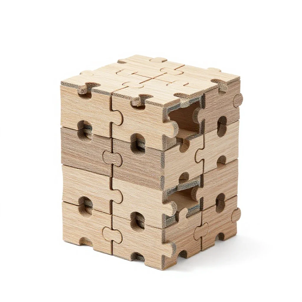 Jigsaw puzzle piece stack isolated on a white background
