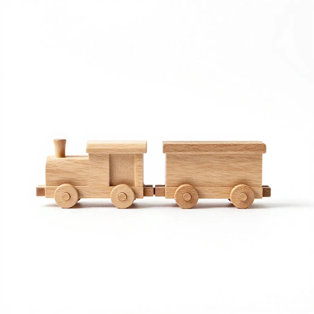 Wooden train track piece isolated on a white background