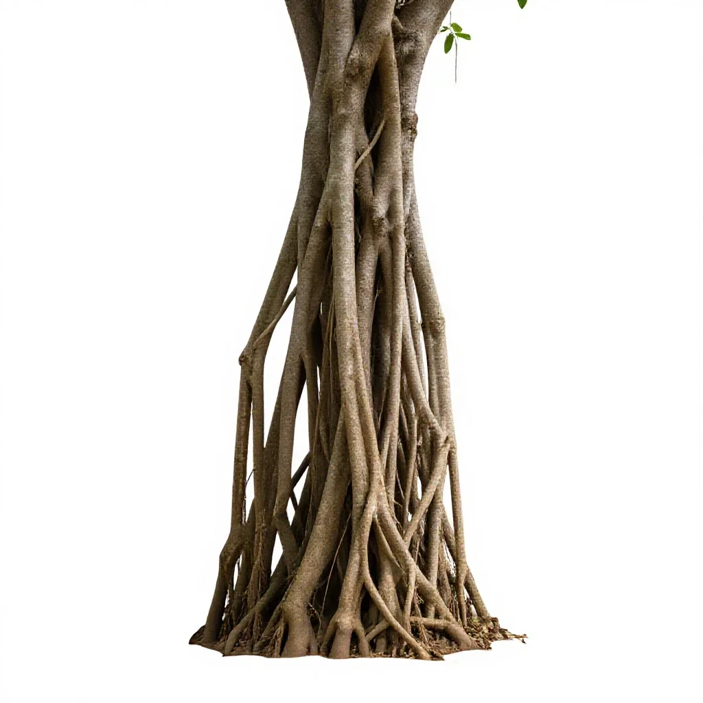 Banyan with aerial roots isolated on a white background
