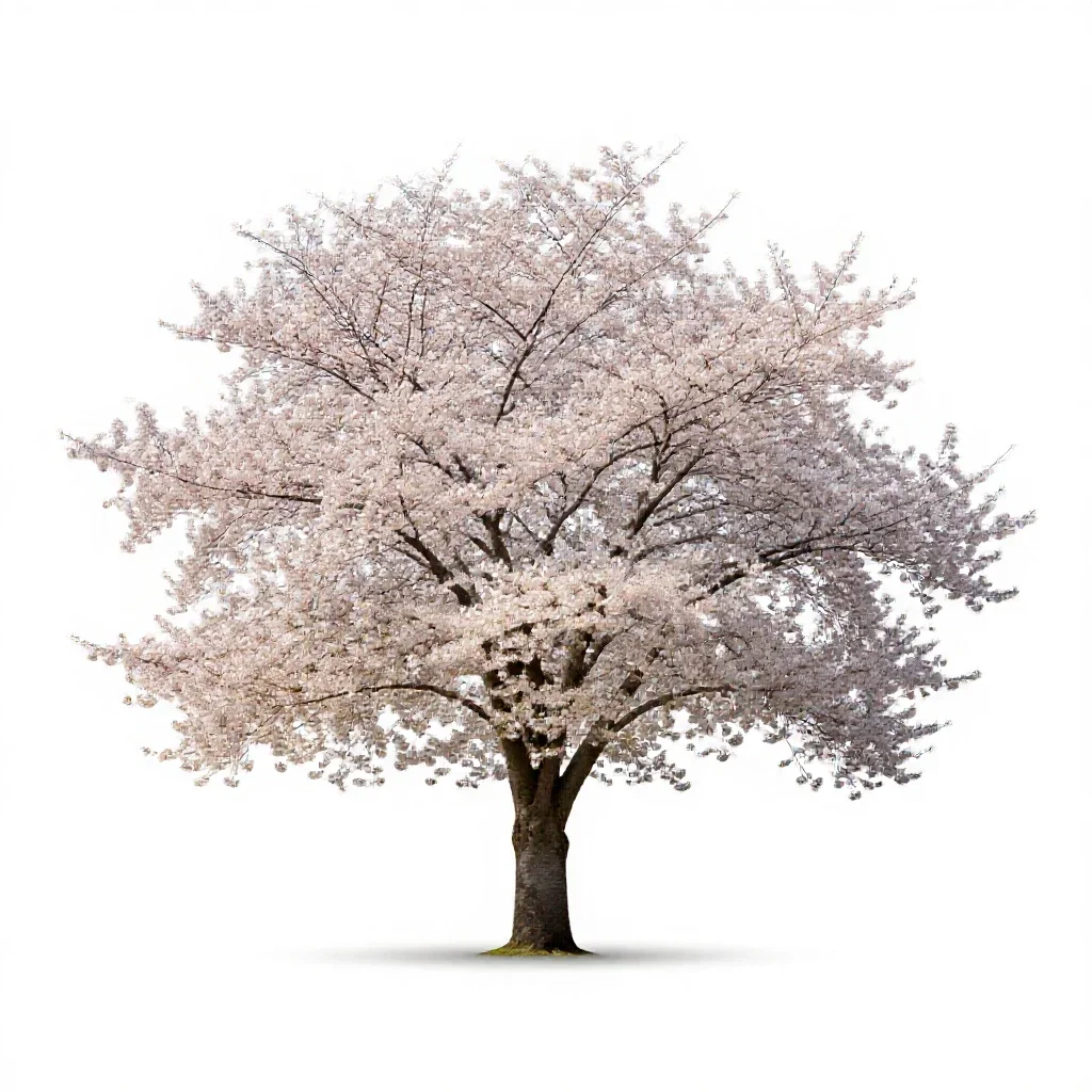 Cherry tree in blossom isolated on a white background