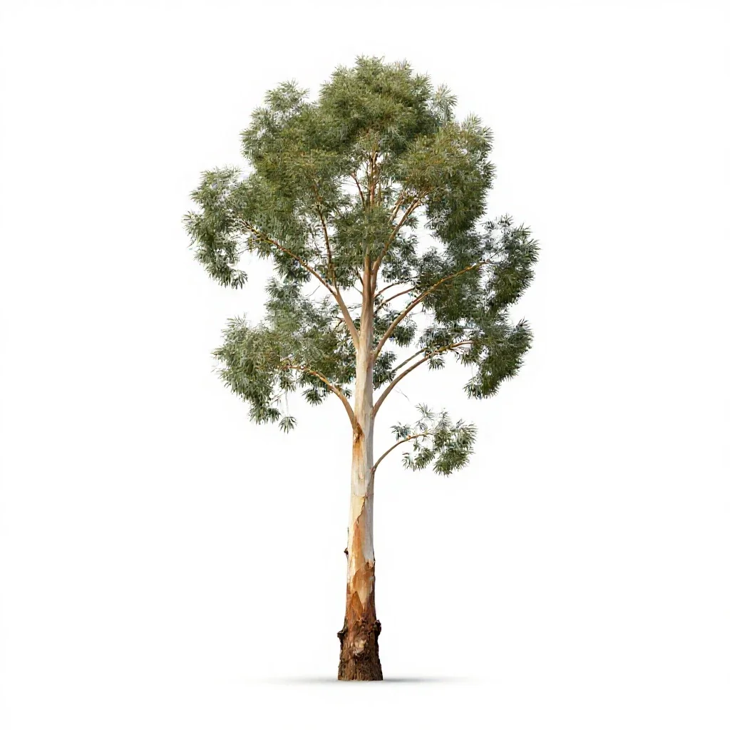 Eucalyptus with peeling bark isolated on a white background