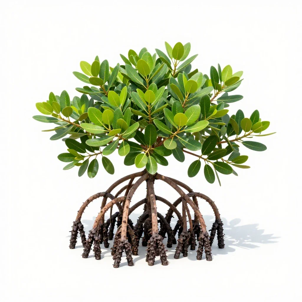 Mangrove with stilt roots isolated on a white background