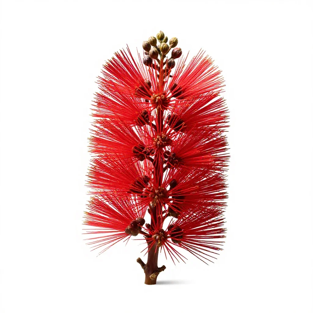 Pohutukawa in flower isolated on a white background