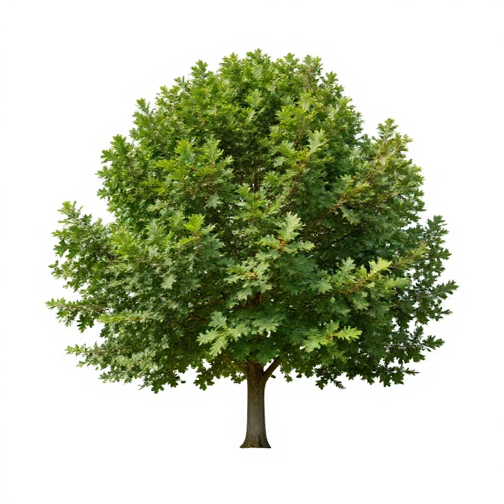 English oak in full leaf isolated on a white background