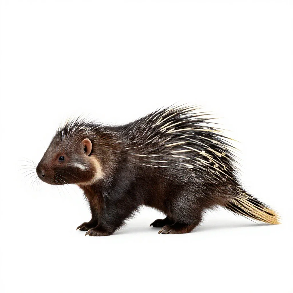 Brush-tailed porcupine isolated on a white background
