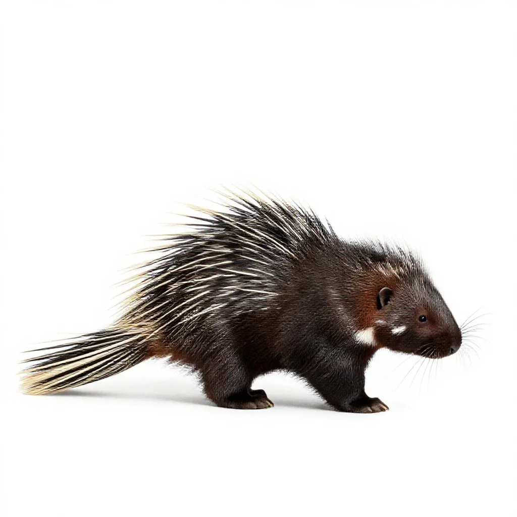 Long-tailed porcupine isolated on a white background