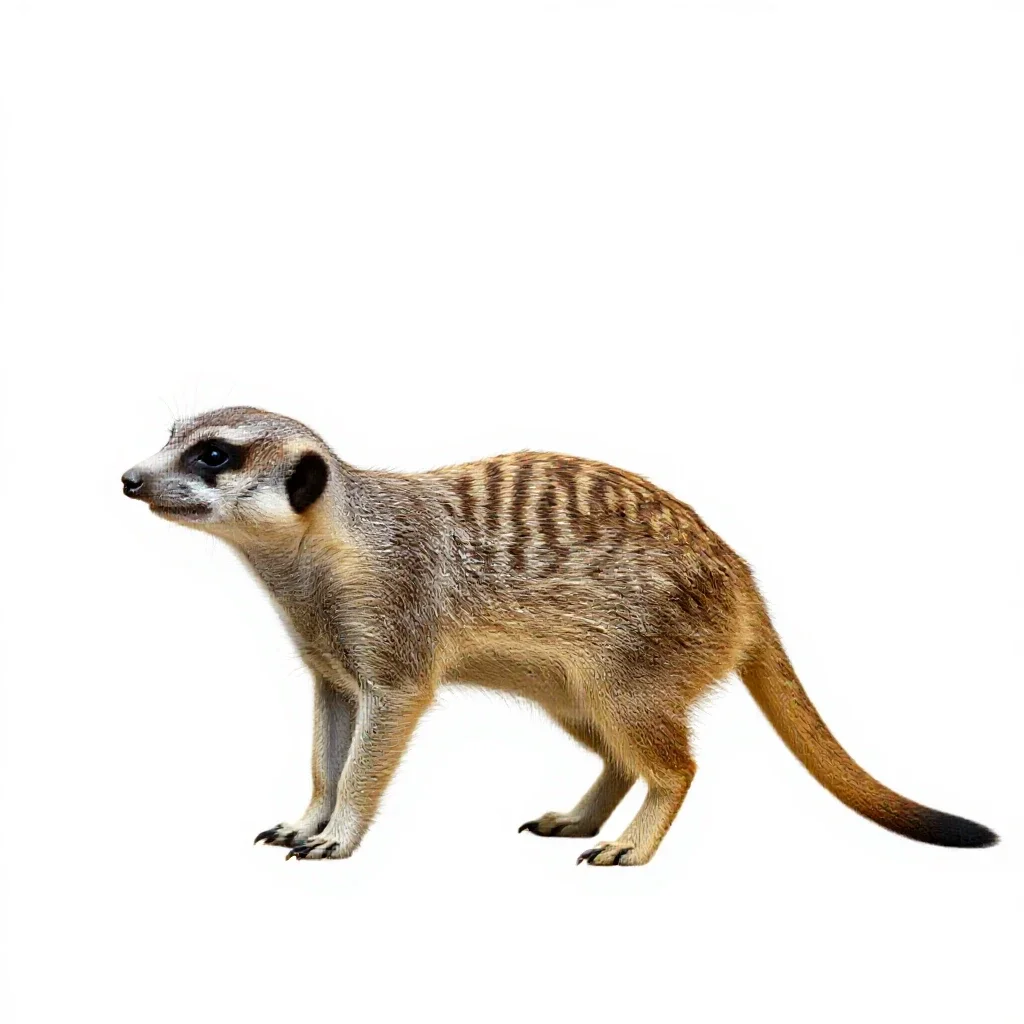 Slender-tailed meerkat isolated on a white background