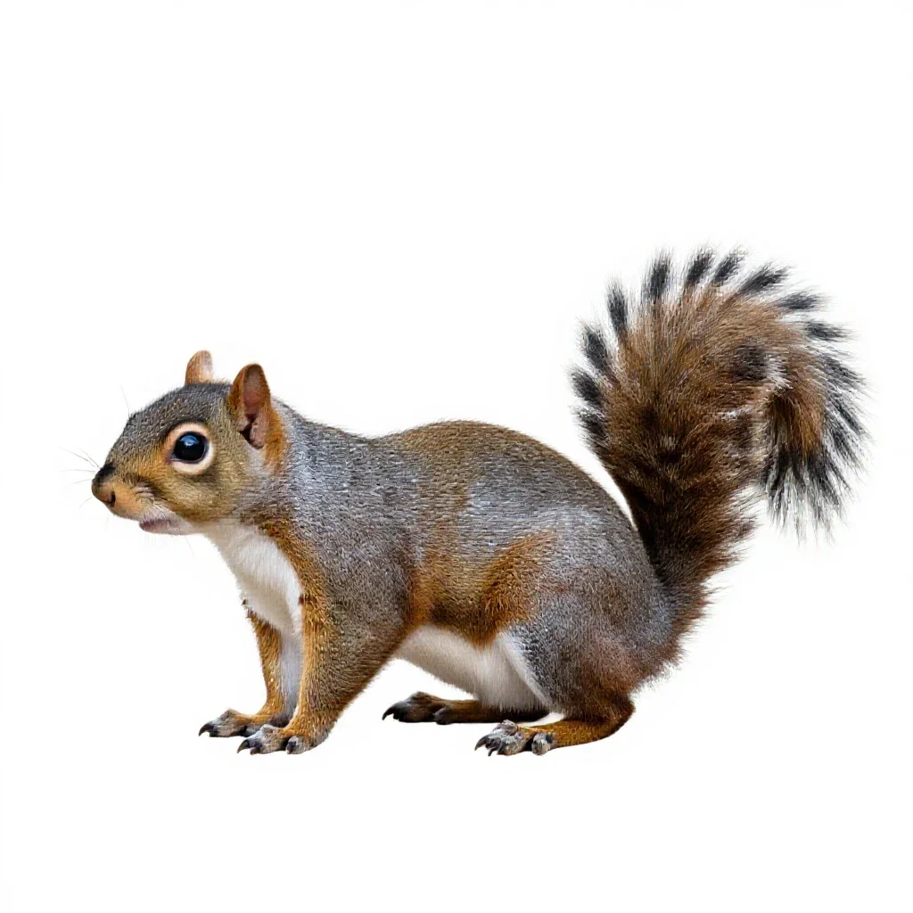 Eastern grey squirrel isolated on a white background
