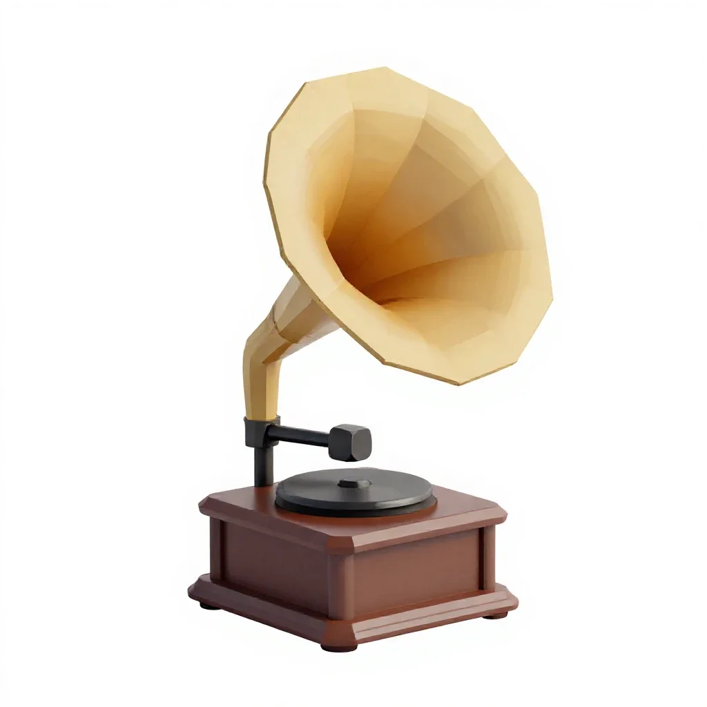 Phonograph with a horn isolated on a white background