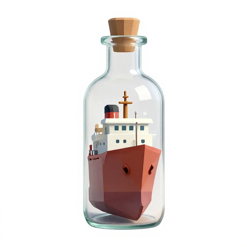 Ship in a bottle isolated on a white background