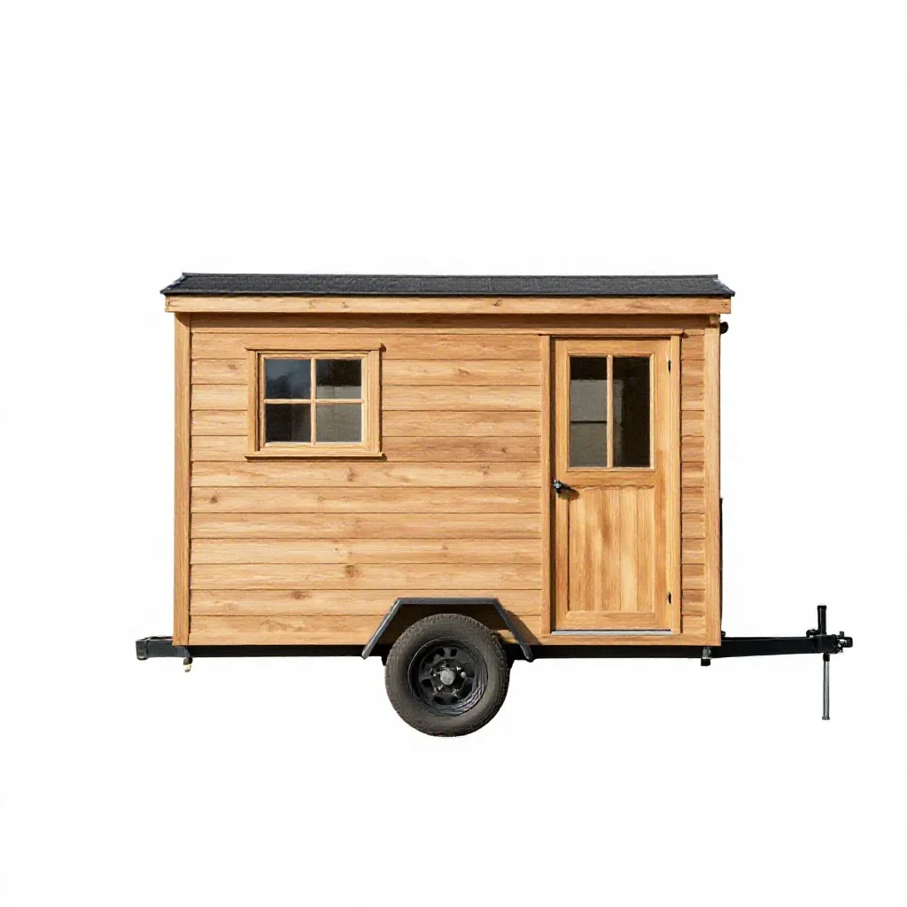 Tiny house on a trailer isolated on a white background