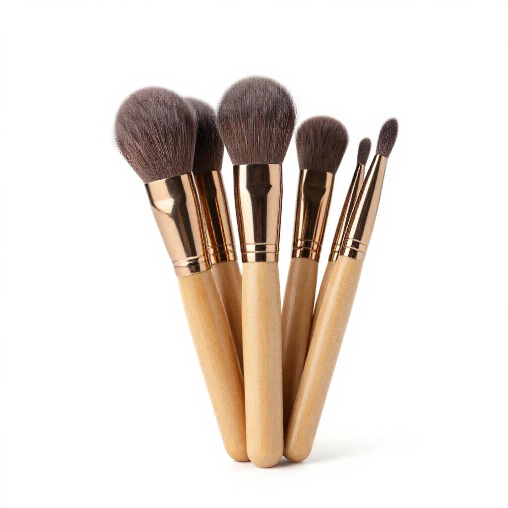 Makeup brush set in a cup isolated on a white background