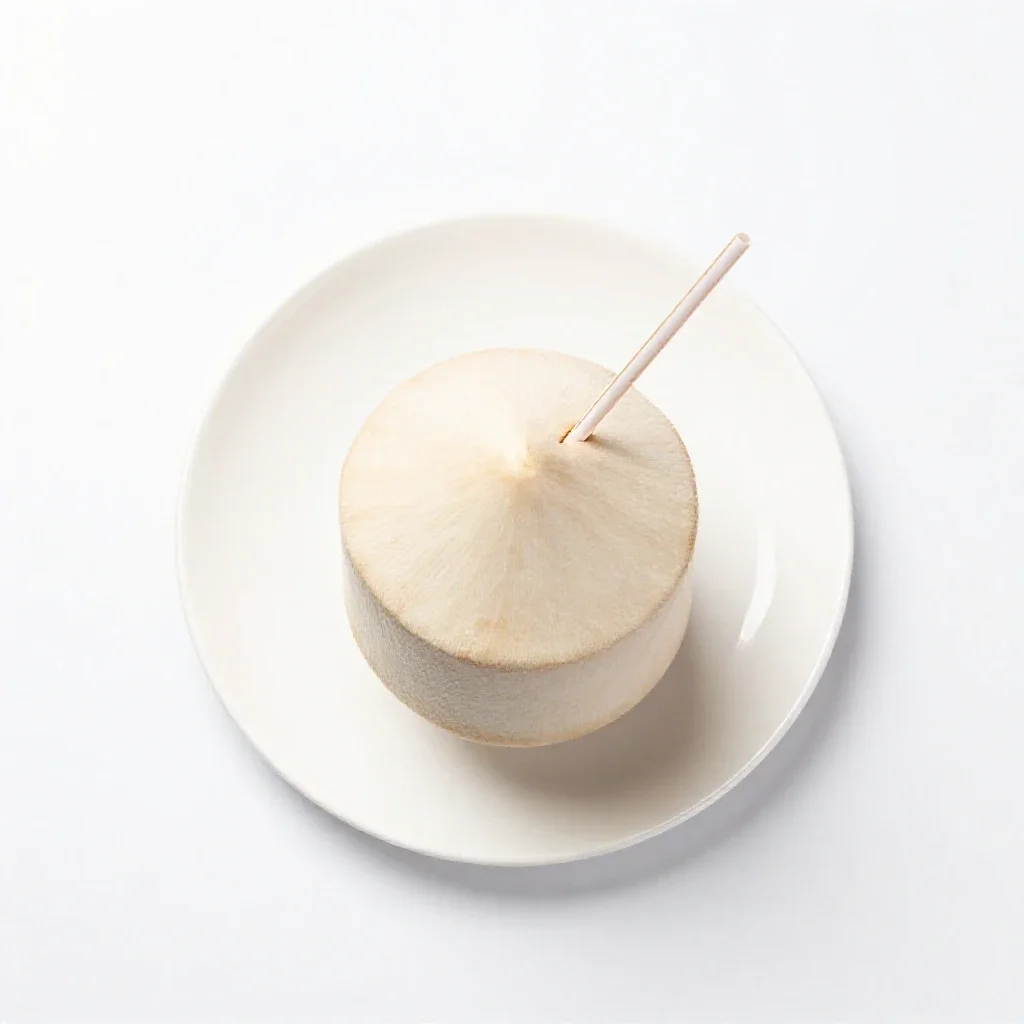 Fresh coconut with a straw isolated on a white background