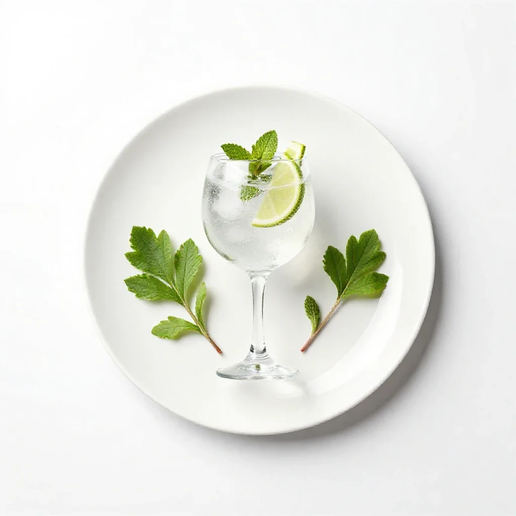 Gin and tonic with botanicals isolated on a white background
