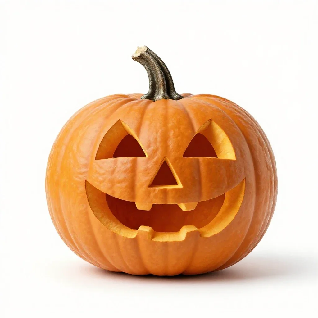 Carved pumpkin lantern isolated on a white background