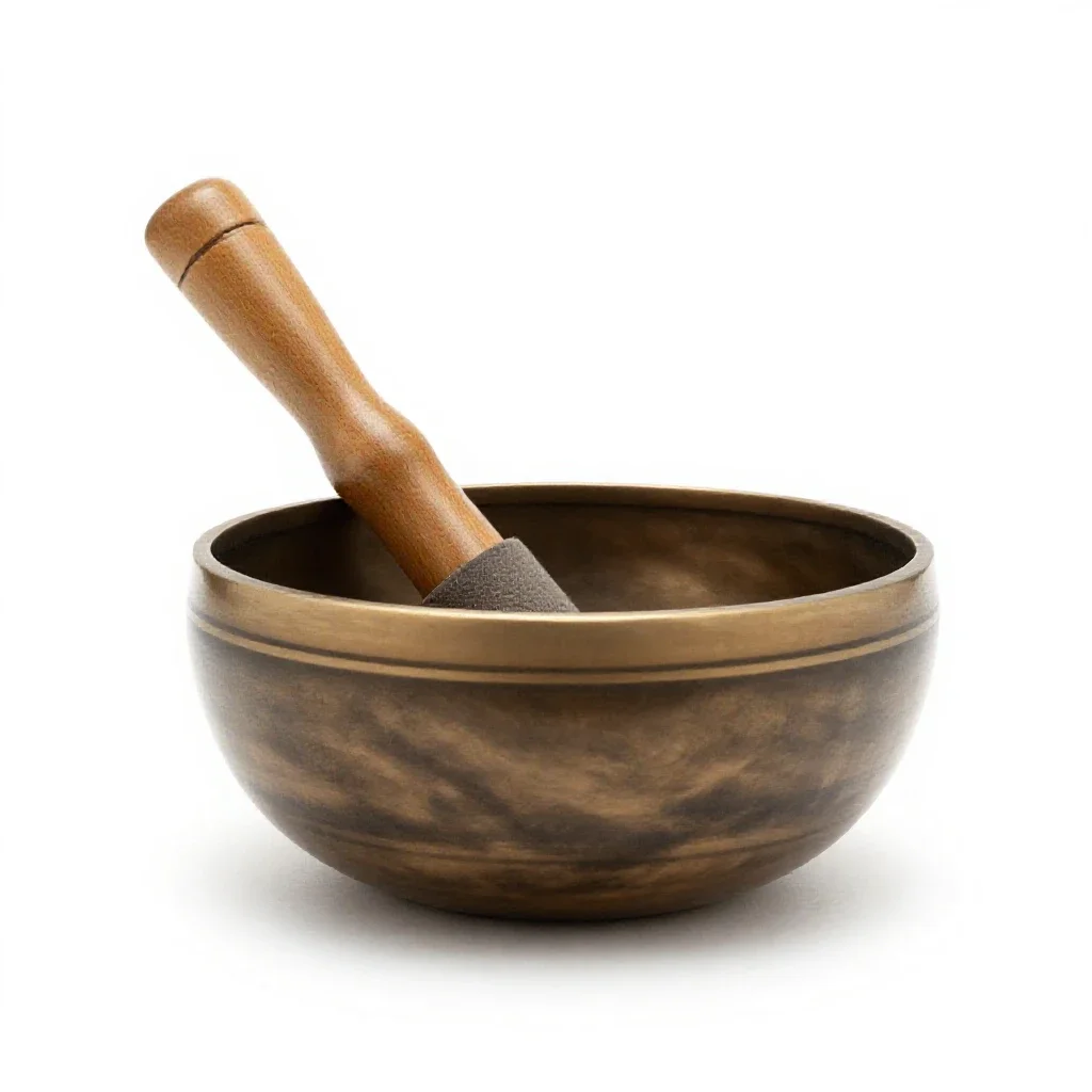 Singing bowl with a mallet isolated on a white background