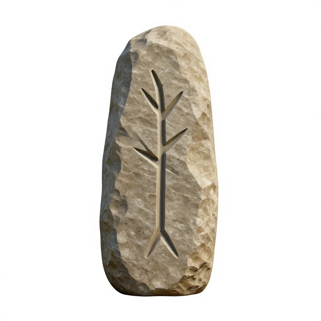 Rune-carved standing stone isolated on a white background