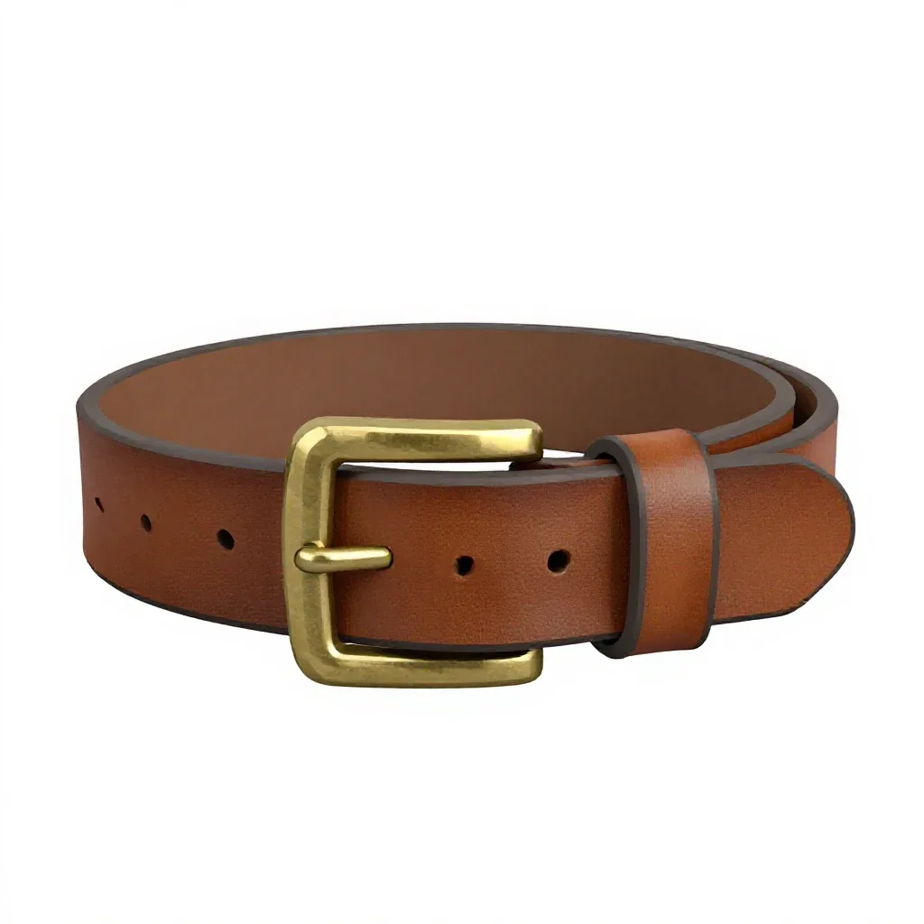 Leather belt with a brass buckle isolated on a white background
