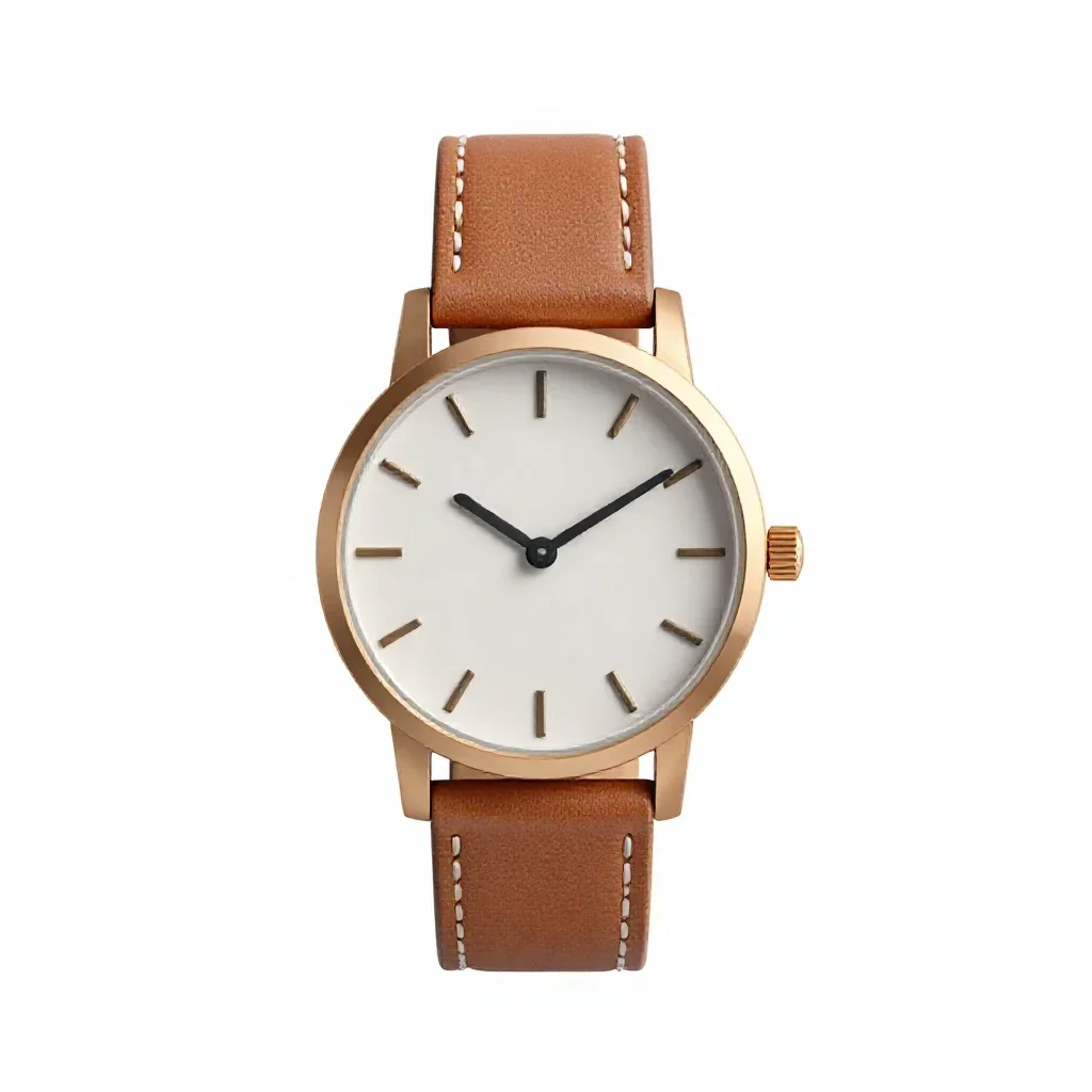 Wristwatch with a leather strap isolated on a white background