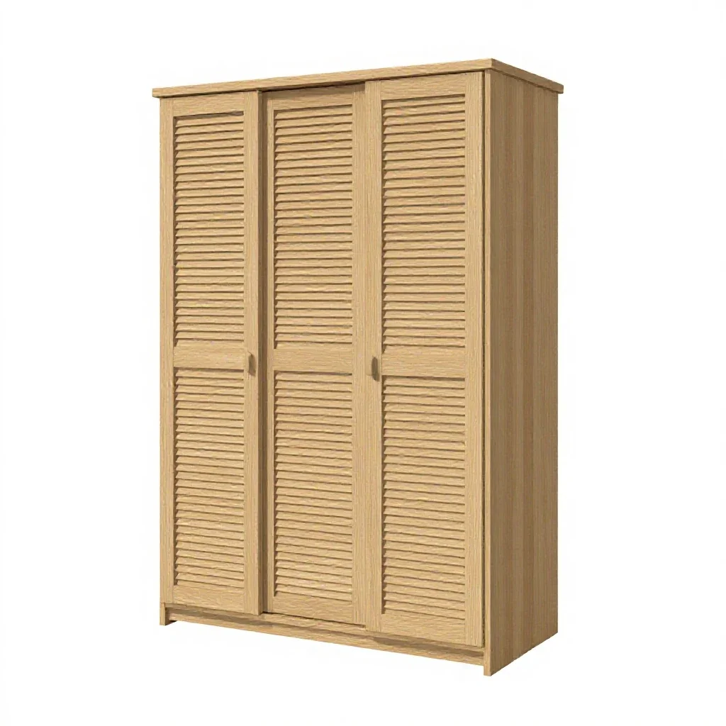 Wardrobe with louvred doors isolated on a white background