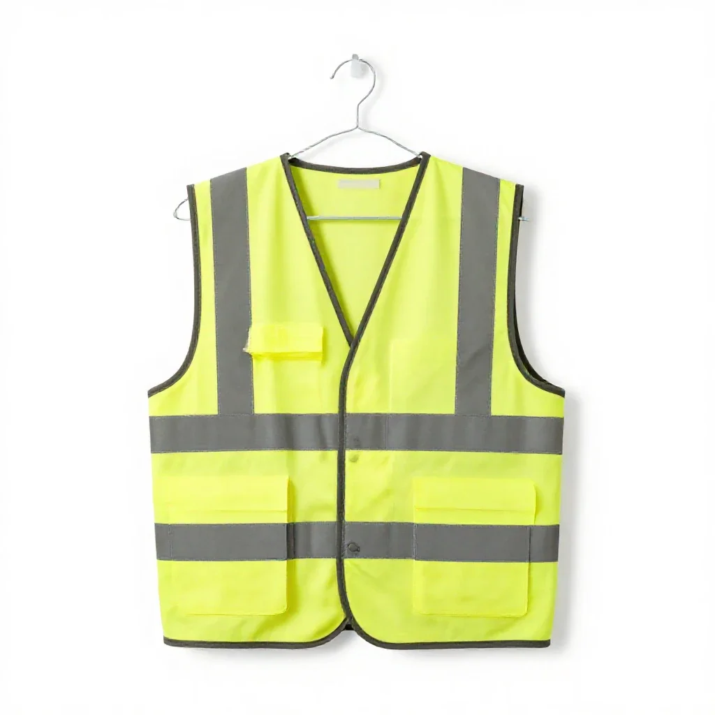 Hi-vis vest on a hook isolated on a white background