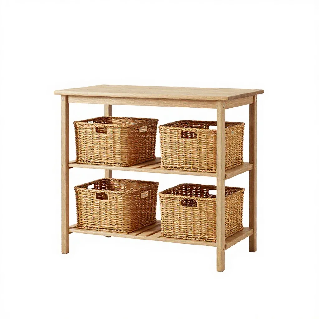 Changing table with baskets isolated on a white background