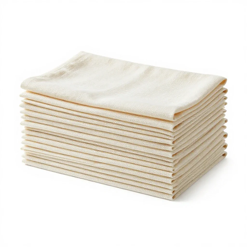 Stack of muslin cloths isolated on a white background