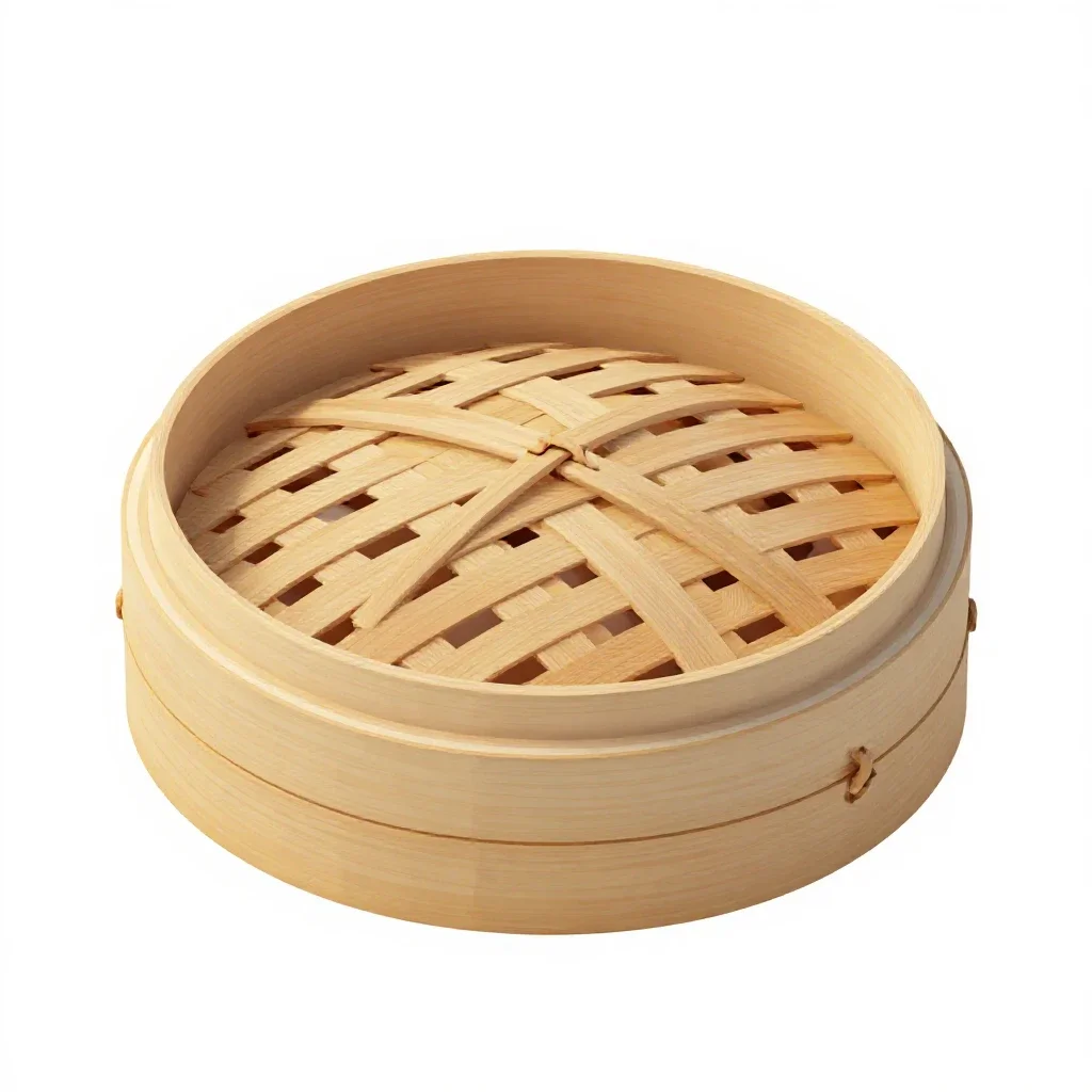 Bamboo steamer basket isolated on a white background
