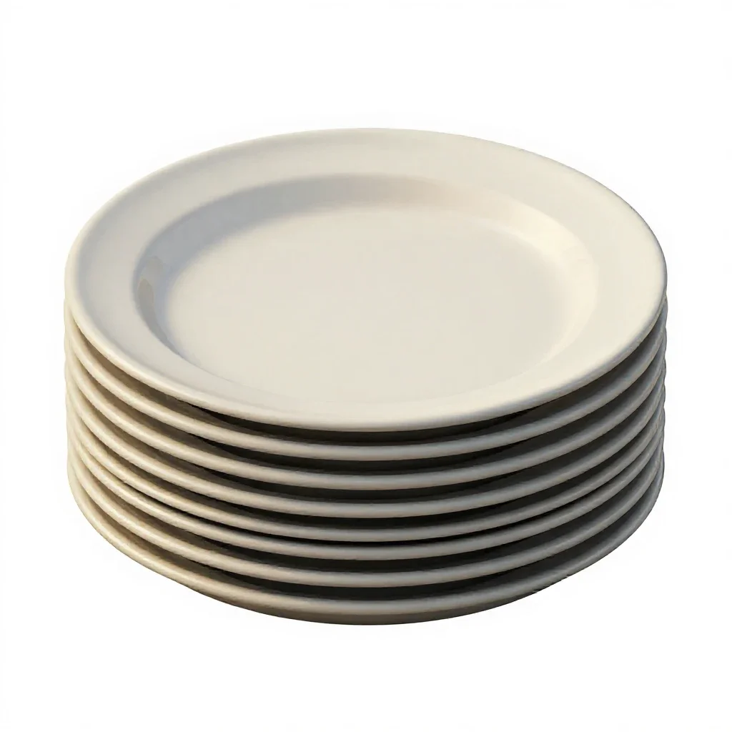 Stack of enamel camping plates isolated on a white background