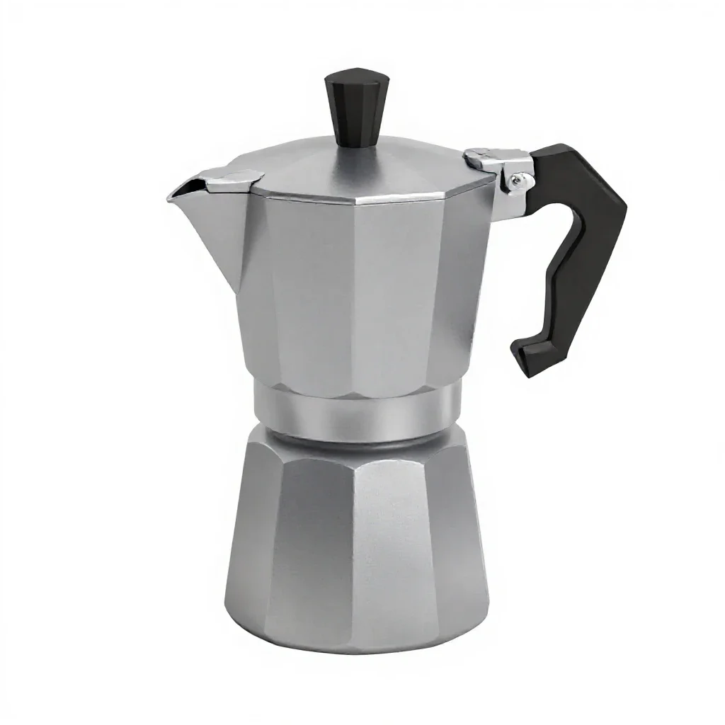 Stovetop espresso moka pot isolated on a white background