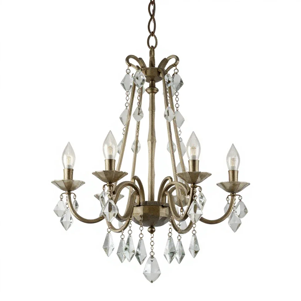 Chandelier with glass drops isolated on a white background