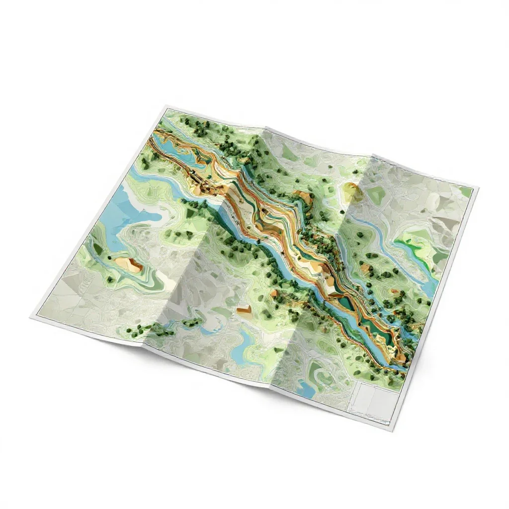 Topographic map folded isolated on a white background
