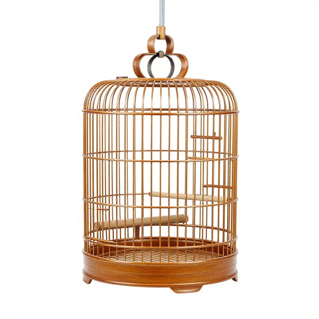 Bird cage with perches isolated on a white background