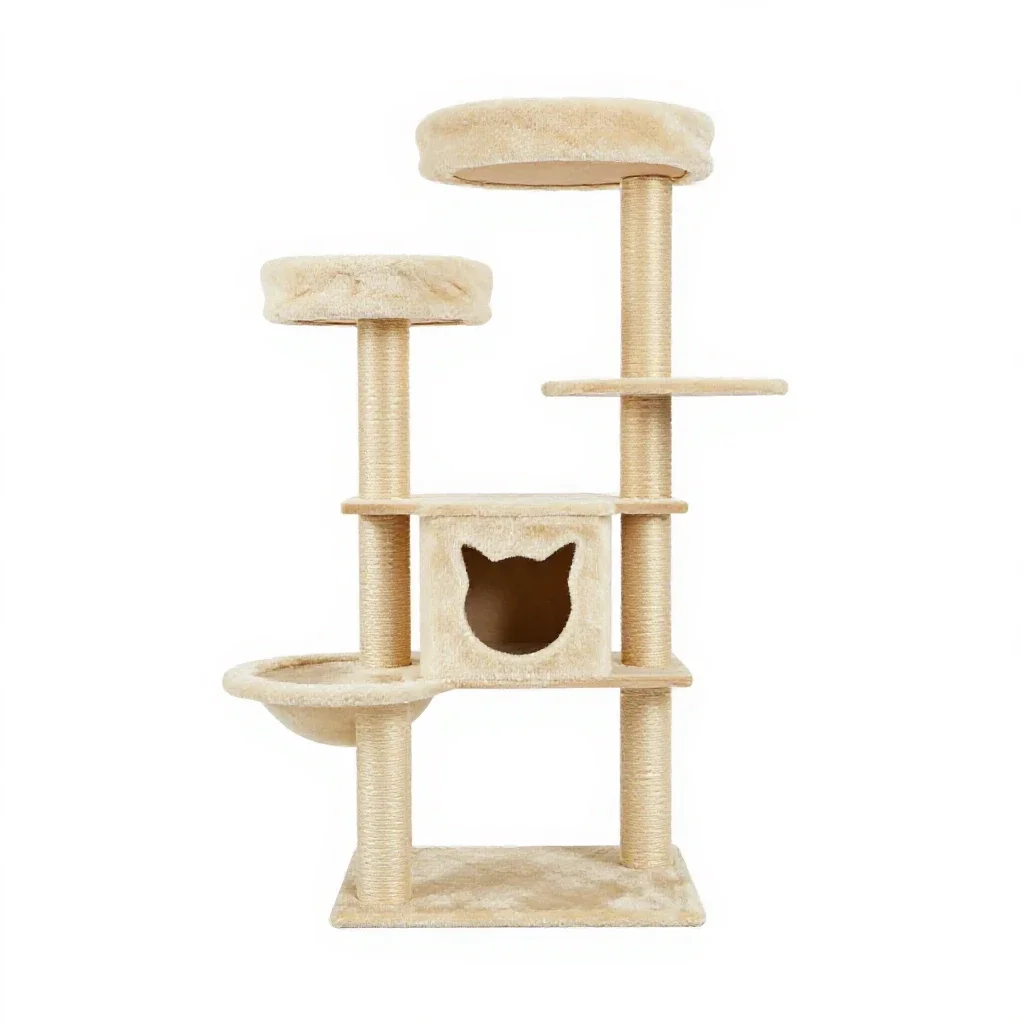 Cat tree with platforms isolated on a white background