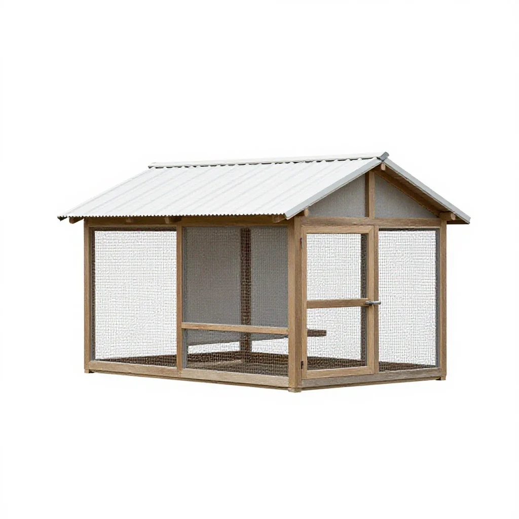 Chicken coop with a run isolated on a white background