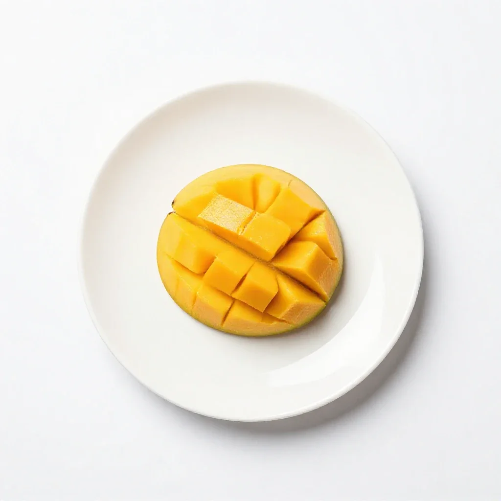 Mango cheek scored isolated on a white background